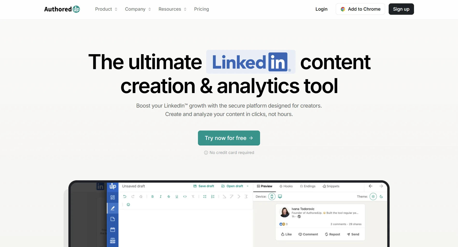 AuthoredUp LinkedIn content creation dashboard