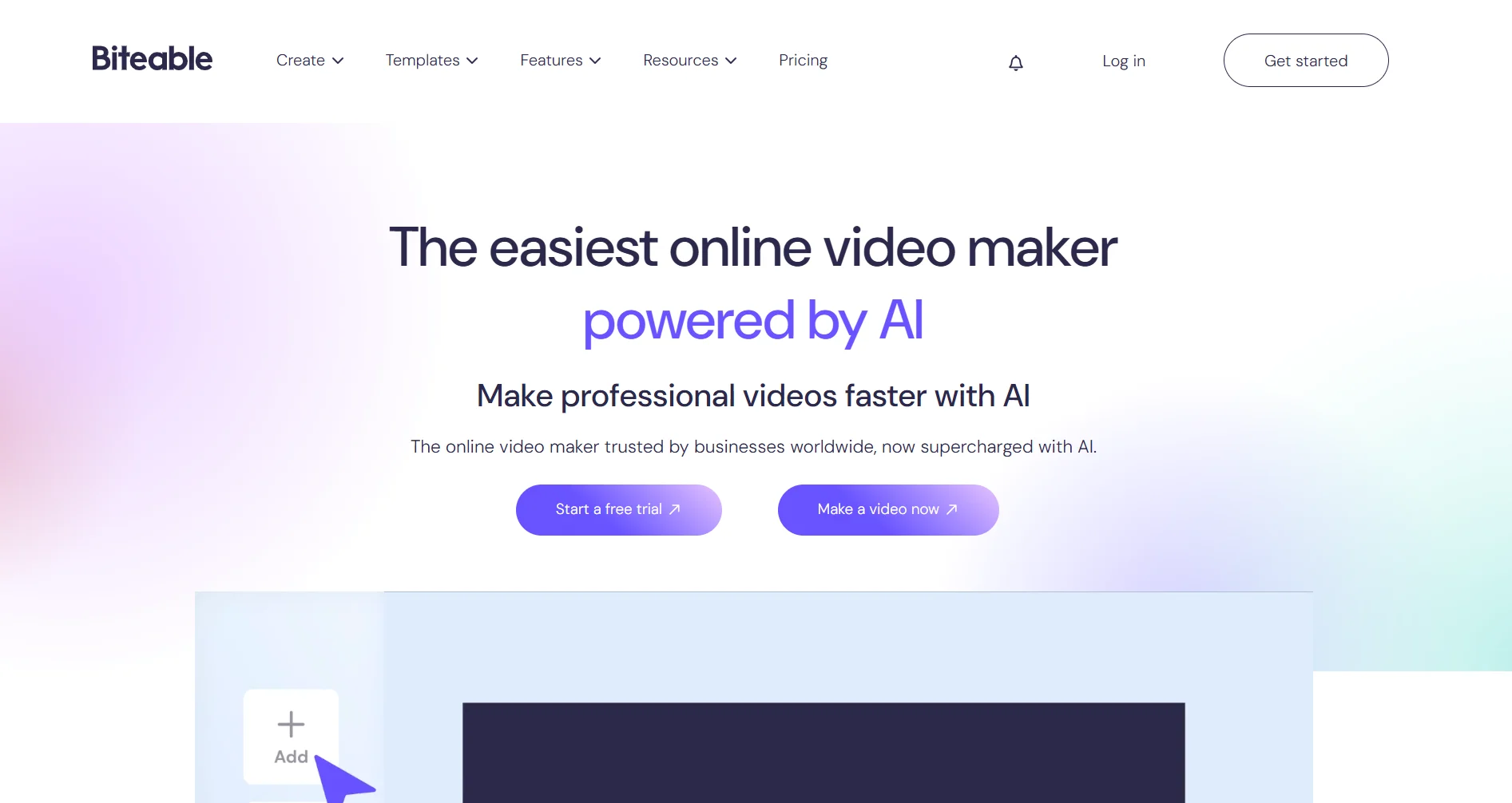 Biteable landing page screenshot featuring the video maker