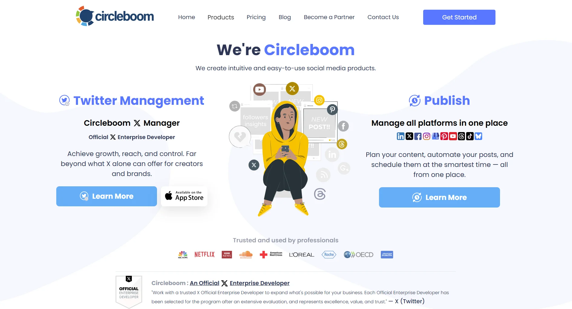 Circleboom landing page screenshot featuring the social media management