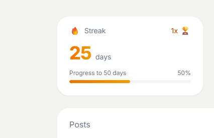 SocialRails daily streak counter showing user engagement and consistency tracking