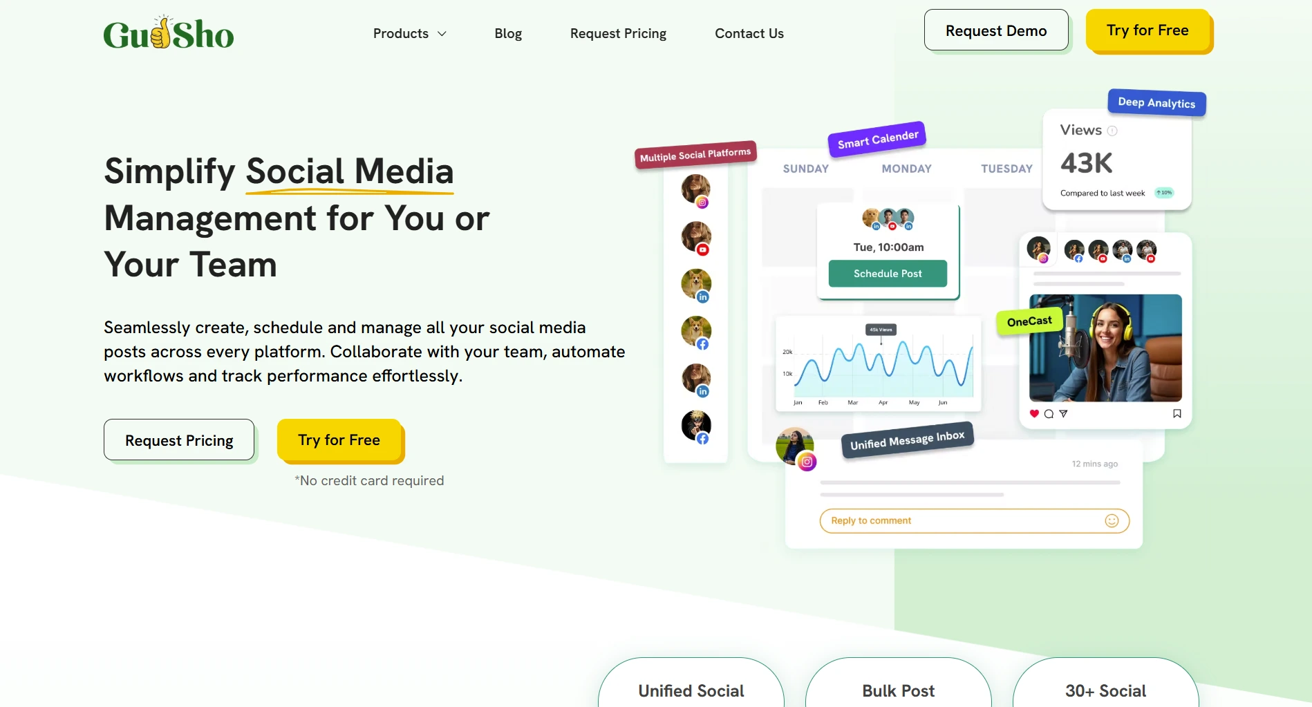 Gudsho landing page screenshot featuring the video and social media marketing
