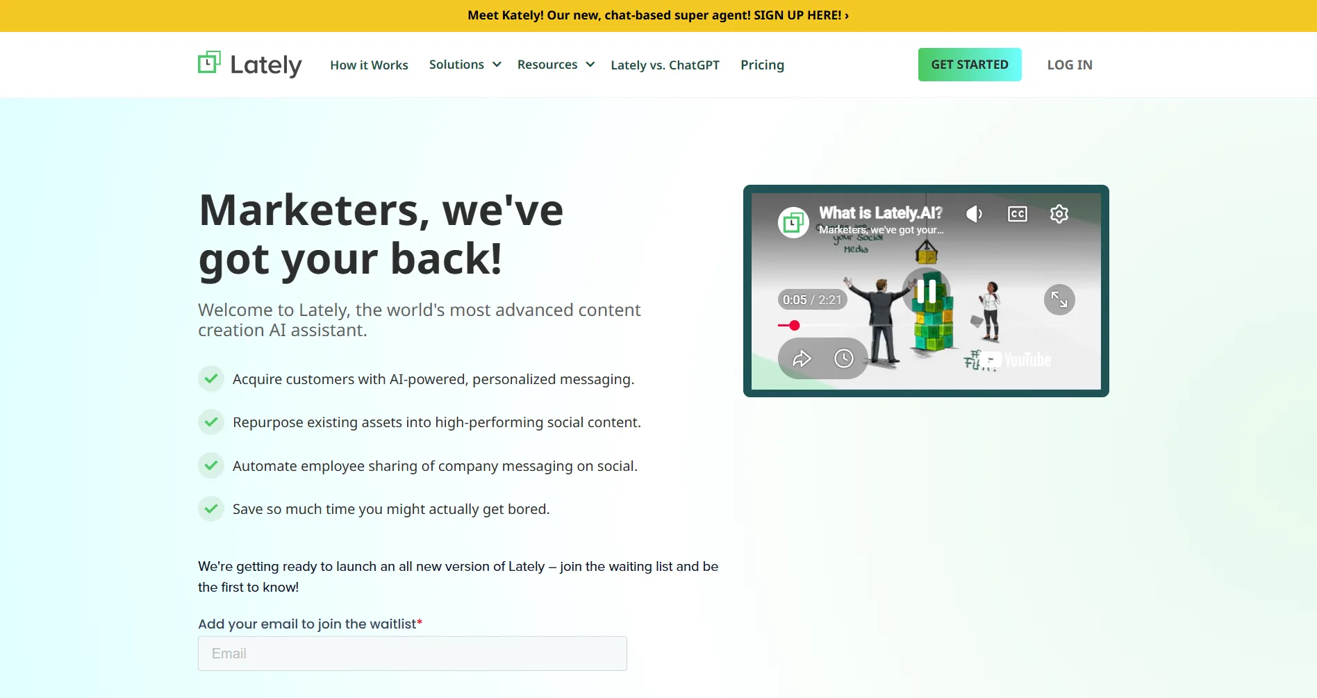 Lately landing page screenshot featuring the content creation platform