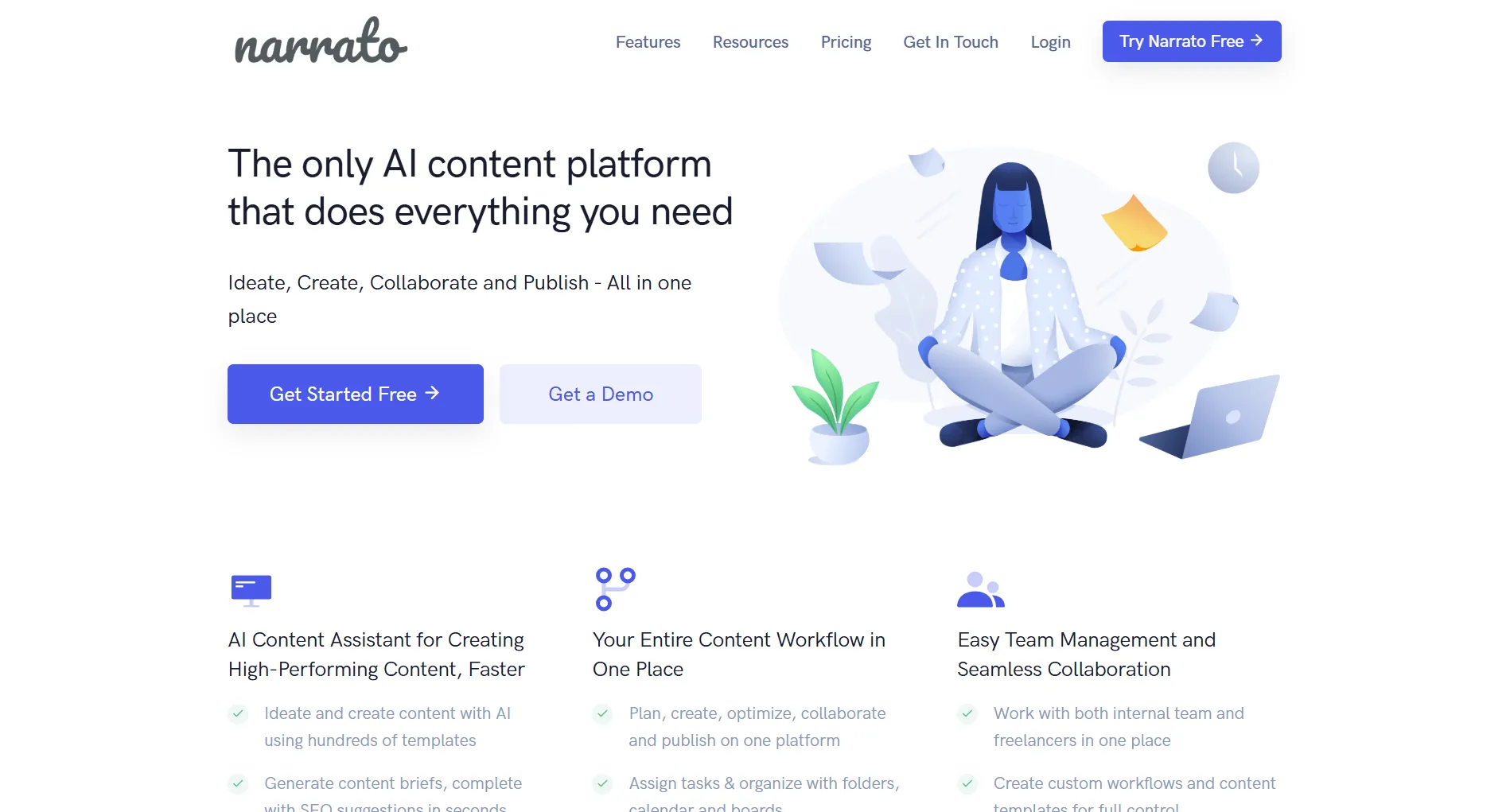 Narrato AI content creation dashboard