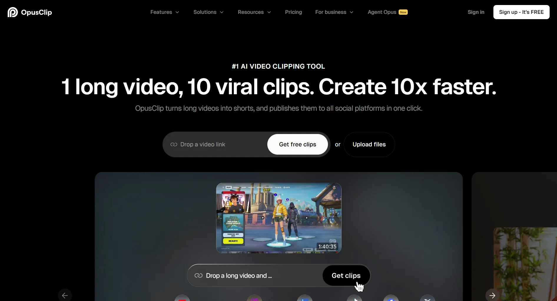 Opus Clip AI video clipping dashboard