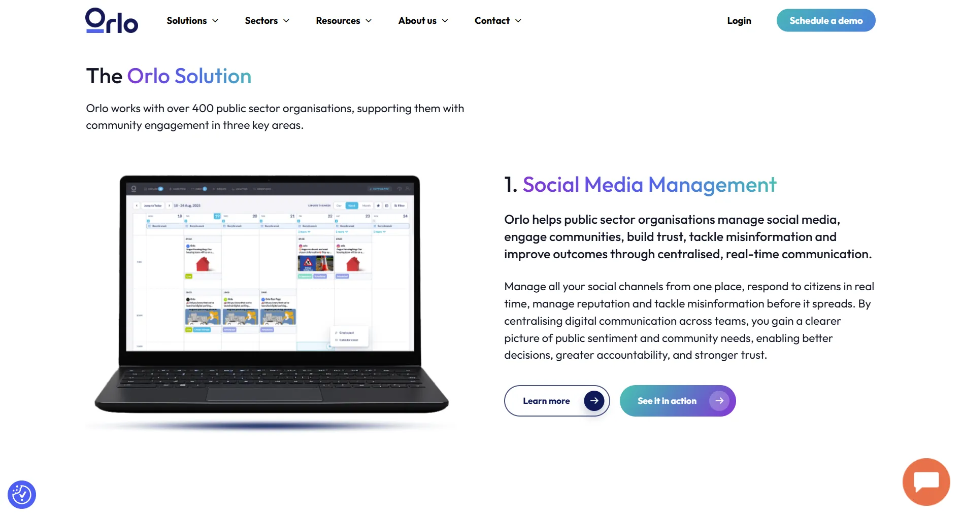 Orlo landing page screenshot featuring the community engagement platform