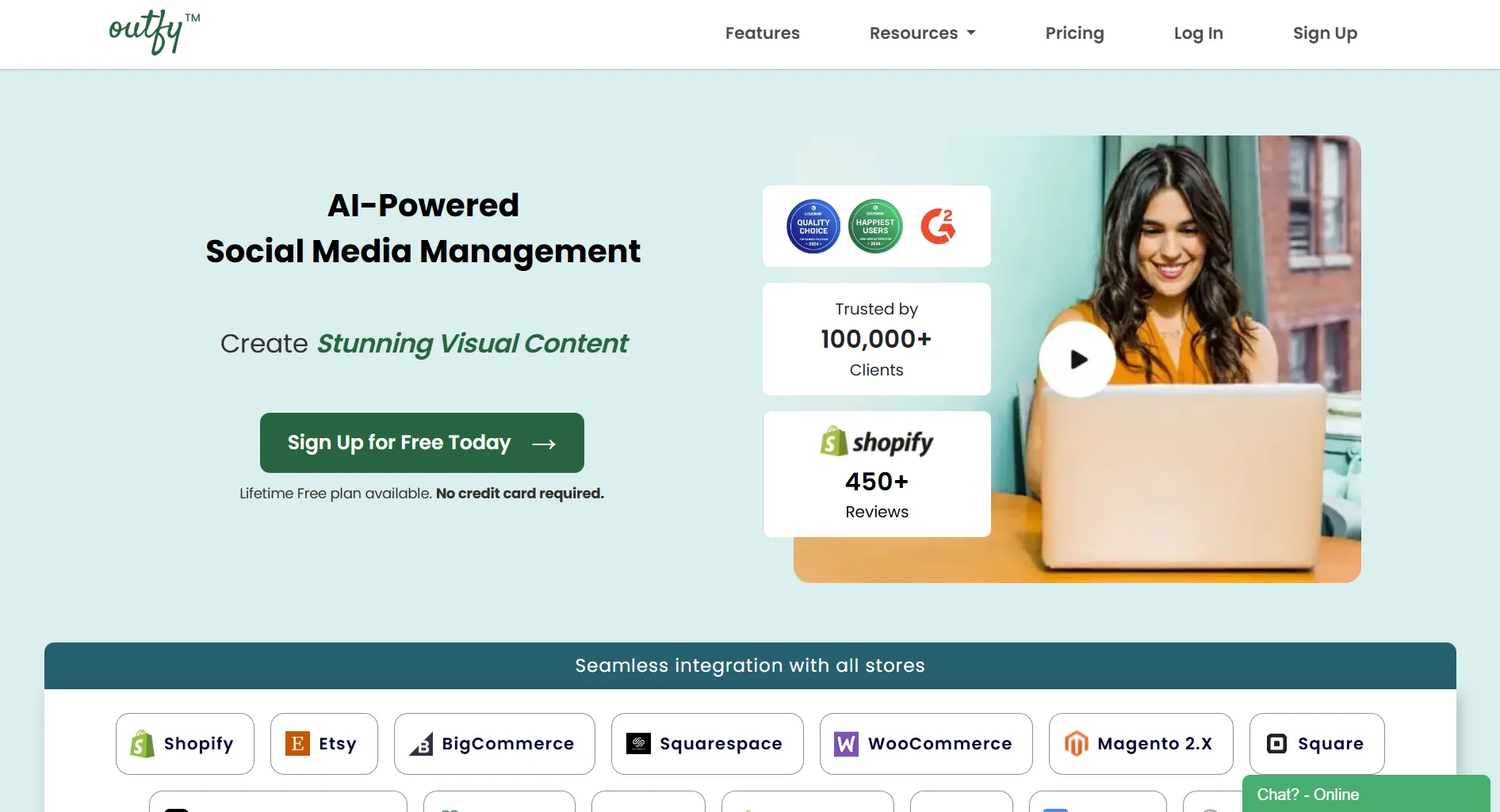 Outfy landing page screenshot featuring the automated social media management