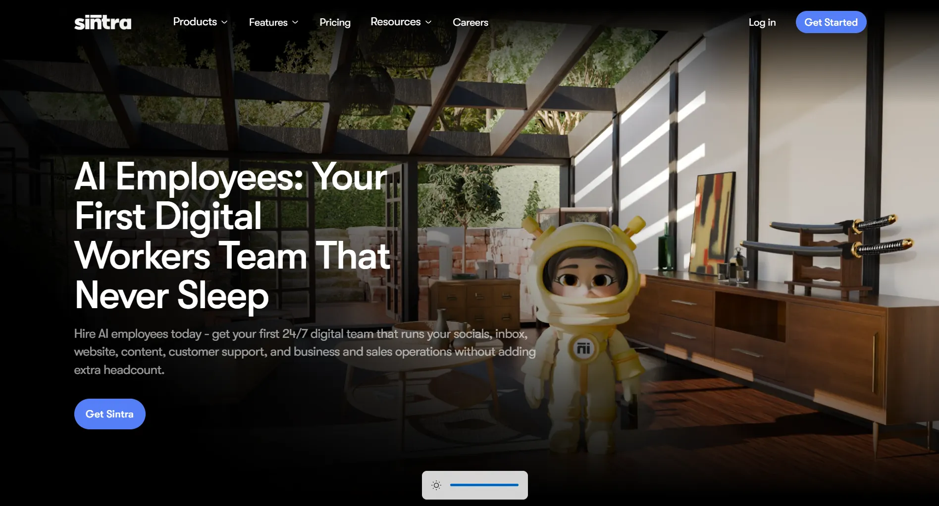 Sintra AI landing page screenshot featuring the AI employees