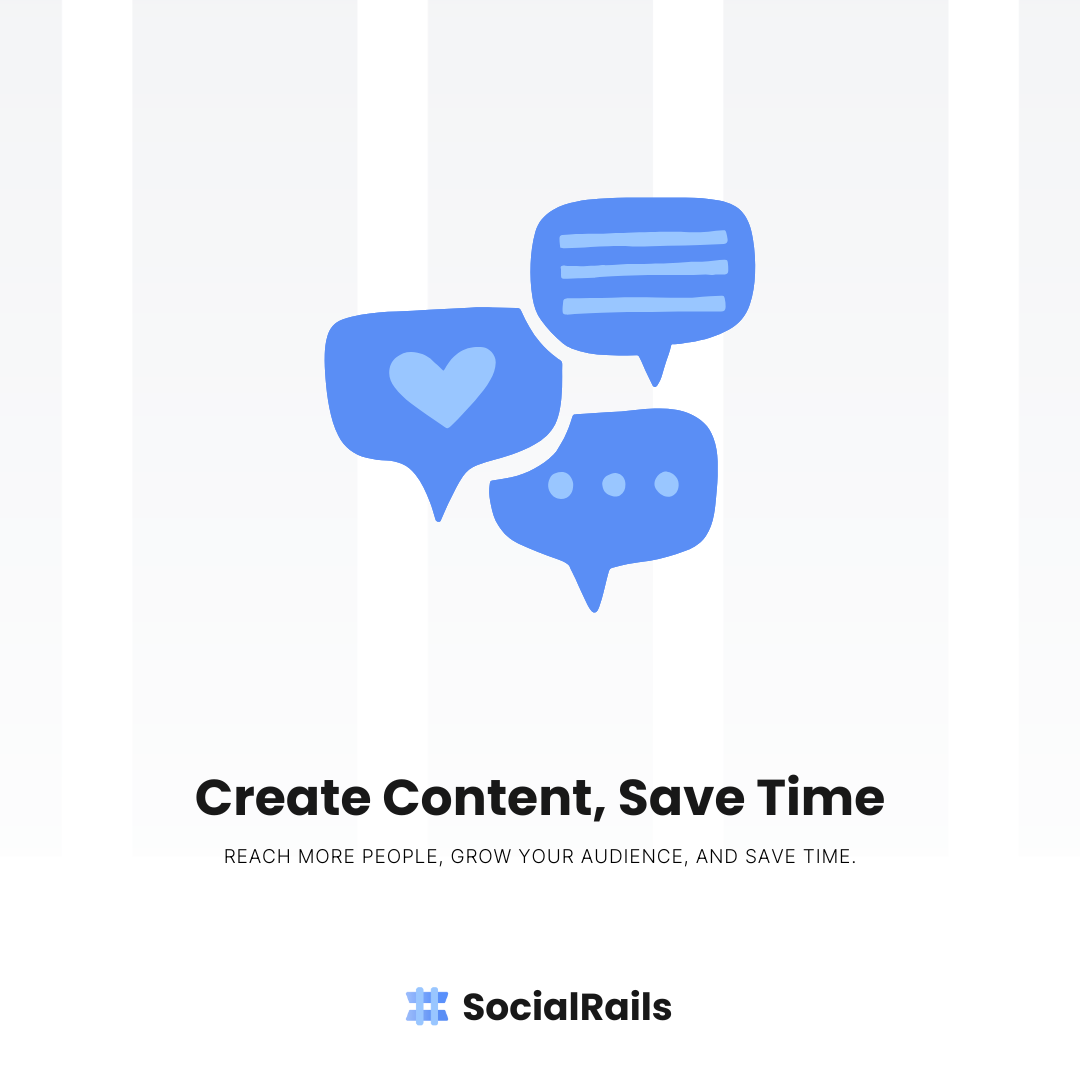 Promotional image with text 'Create content save time' highlighting efficient content creation