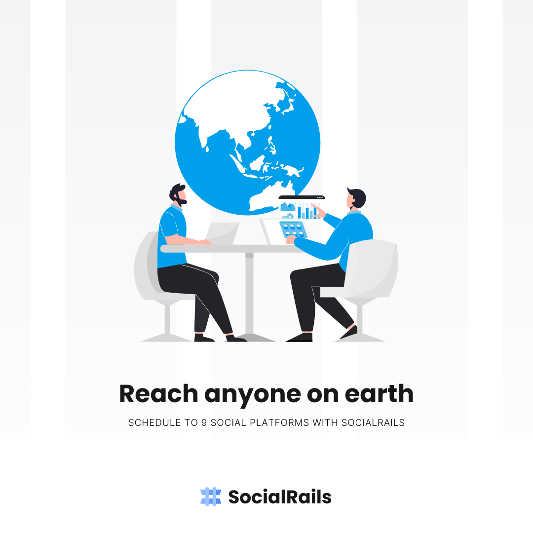 Promotional image with text 'Reach anyone on earth' highlighting the global reach potential of viral content