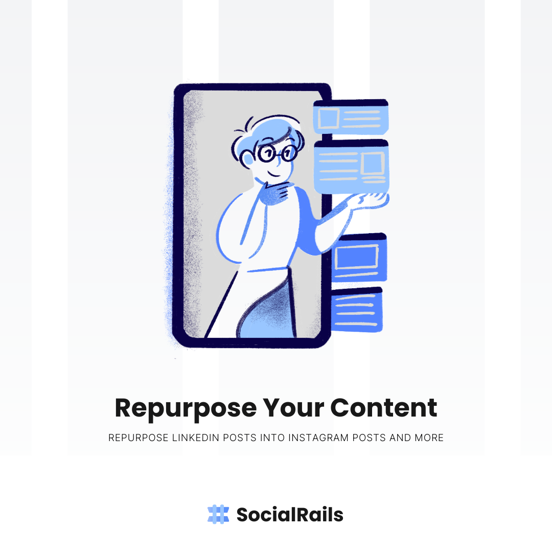 Promotional image with text 'Repurpose your content' highlighting the efficiency of content repurposing strategy