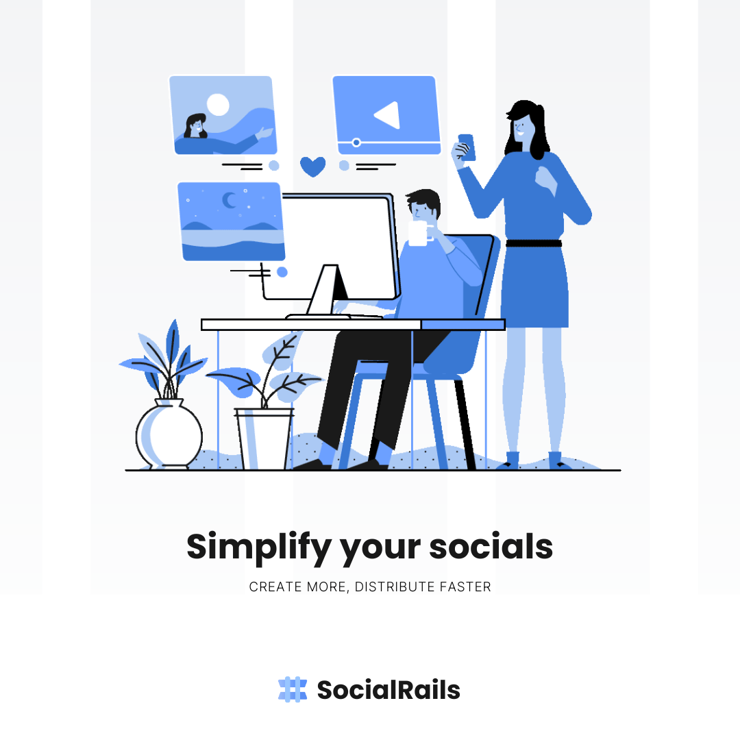 Promotional image with text 'Simplify your socials' highlighting easy social media management