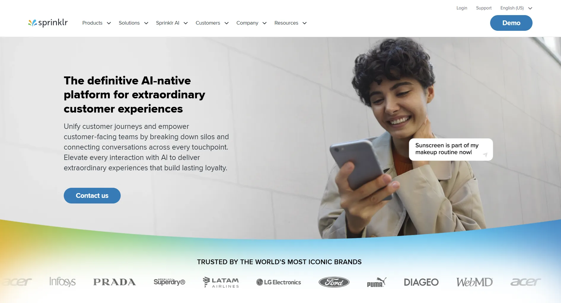 Sprinklr AI customer experience platform dashboard