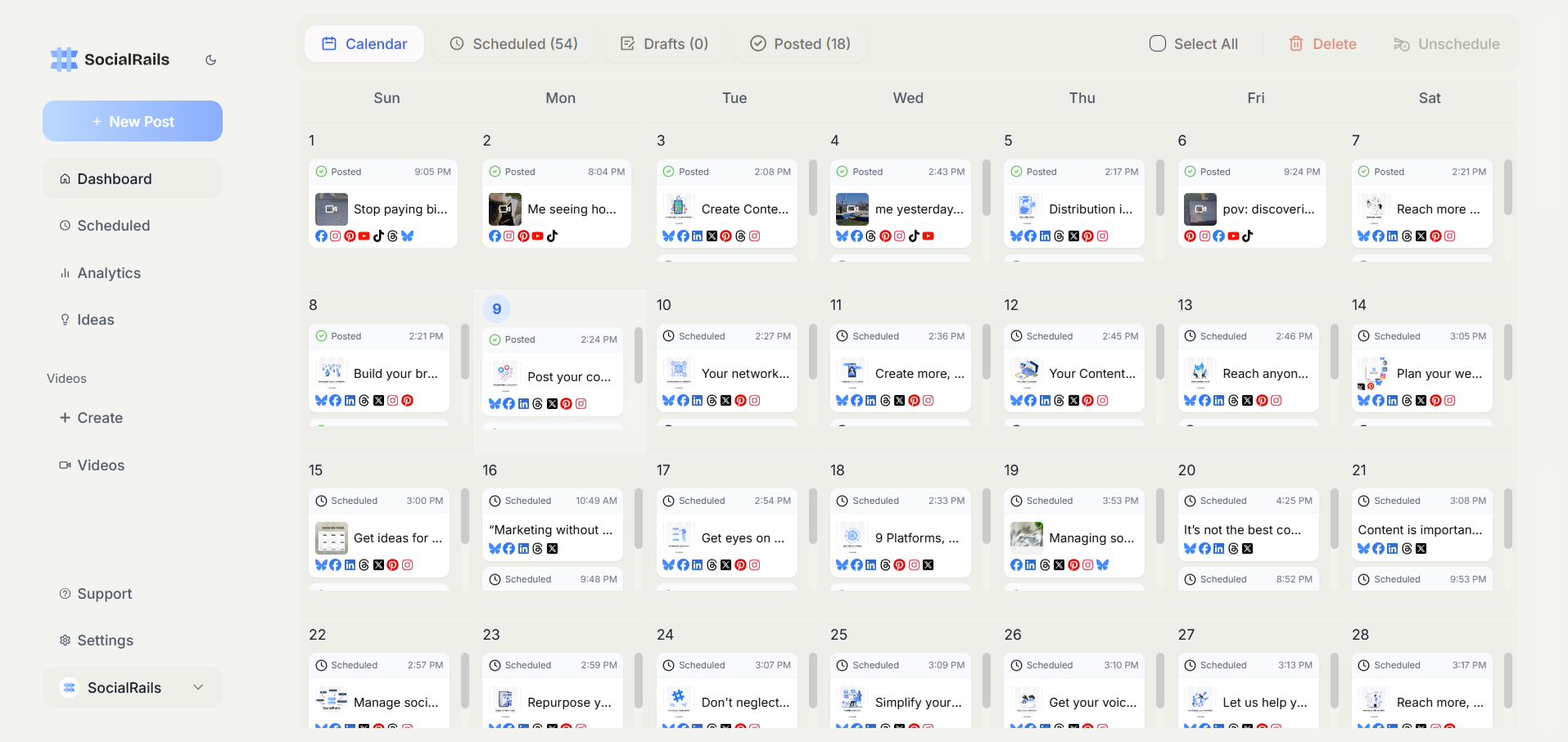 SocialRails Calendar Preview